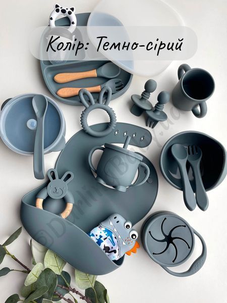 Силиконовая секционная тарелка на присоске &laquo;Мишка&raquo; с крышкой. Коллекция &laquo;Первый прикорм&raquo;, Темно-серый D330-22 фото