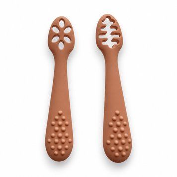 Силиконовые тренировочные ложки с отверстиями Pre-spoon для прикорма. Коллекция &laquo;Первый прикорм&raquo;, Коричневый 343-15 фото