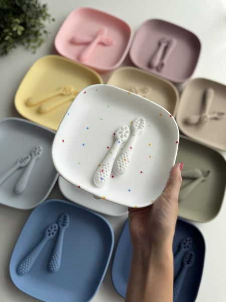 Силиконовые тренировочные ложки с отверстиями Pre-spoon для прикорма коллекции &laquo;Первый прикорм&raquo;, Белый звёздочки 343-1 фото