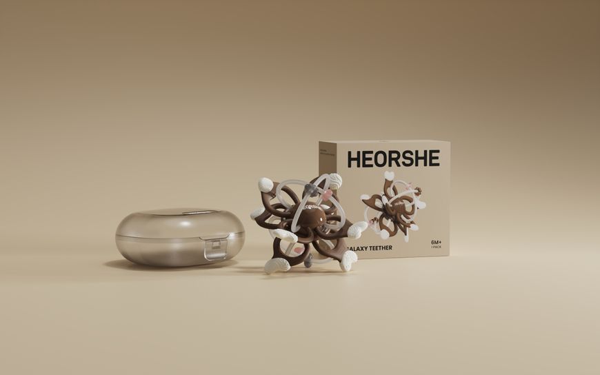 Силіконовий прорізувач для зубів HEORSHE Galaxy Teether - гризунець для немовлят 6+ місяців, Коричневий 231-3 фото
