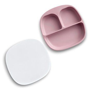 Силиконовая секционная тарелка на присоске &laquo;Квадрат&raquo; с крышкой. Коллекция &laquo;Первый прикорм&raquo;, Пудровый D332-6 фото