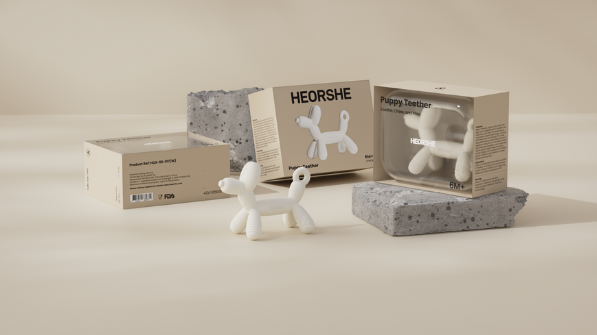 Силиконовый прорезыватель для зубов HEORSHE Puppy &mdash; детский грызунок в форме собачки, Белый 235-1 фото