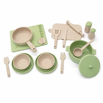 Детская силиконовая кухня 17 предметов Оливка &ndash; игрушечный набор посуды Montessori 270-2 фото